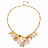 Nuevo Collar con Colgante de Perlas Serie Océano, Colgante de Acero Inoxidable DIY, Collar con Colgante de Concha y Estrella de Mar con Recubrimiento PVD de 18k