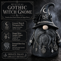 Statue de gnome sorcière mystique moderne avec pentagramme et lune, figurine en résine pour Halloween et décoration intérieure