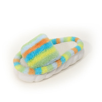 Chaussures plates d'intérieur tendance multicolores en fausse fourrure légère pour femme, antidérapantes, en peluche, à bout ouvert, style arc-en-ciel, collection printemps