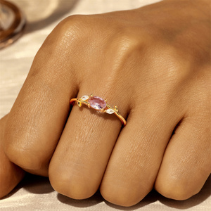 CANNER 2024 Wholesale Blue Pink Oval Shape Gemstone Zircon 18k Gold Plated <b>Open</b> <b>Rings</b> Party Gift Jewellery - Product Image 2