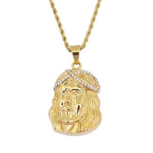 Chaîne Hip Hop en acier inoxydable doré et collier avec pendentif CZ homme <span class=keywords><strong>jésus</strong></span> - Product Image 2