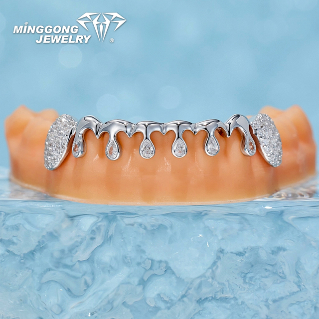 925 Silver 10K 14K 18K VVS Moissanite Custom Teeth Grillz 18K Gold Hip Hop Diamond Grillz for Men Women Trendy for Parties