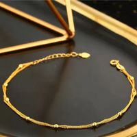 Bracelet chaîne maille double couche en or 18 carats Xinfly, tendance, ajustable, avec perles, idéal pour cadeau ou soirée, en or Au750