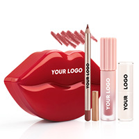 Kit de Maquillage Lèvres Végétalien 3-en-1 Adorable : Gloss Liquide, Crayon à Lèvres et Baume – Imperméable, Haute Pigmentation, Pailleté, Minéral – Anniversaire/Noël