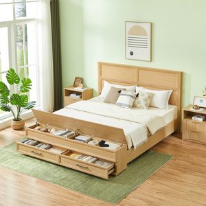Lit king size avec banc de rangement 4 tiroirs en chêne, mobilier de chambre moderne - Product Image 3
