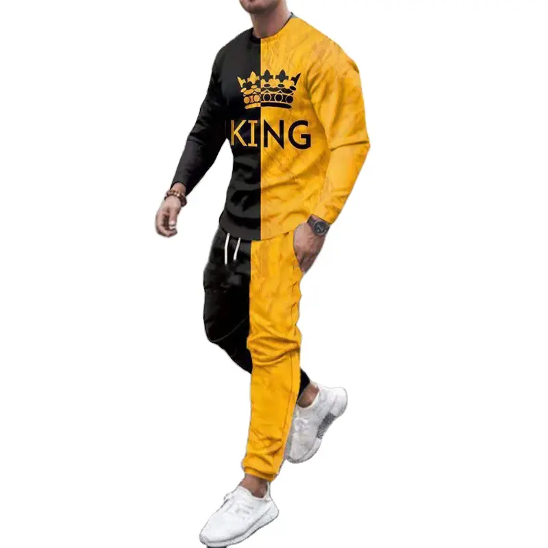 Wholesale Men Sweatsuit Sets Long T-shirt Pant Jogging Hip Hop Suit Long Sleeve Casual Men Clothing Set