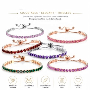 Bracelet tendance en zircon cubique coloré, ajustable, pour femme, idéal pour mariage, fête, cadeau, bijoux - Product Image 1