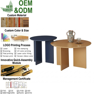 Ensemble de tables basses rondes modernes pour salon, en bois, 2 pièces, couleur bleu marine, pour salon, chambre, bureau - Product Image 1