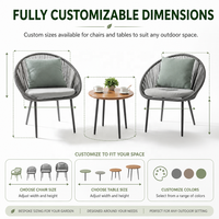 Ensemble bistrot moderne 3 pièces en corde tressée pour extérieur, avec coussins et table d'appoint, idéal pour balcon, jardin, terrasse