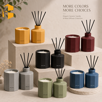 FUBEI LIVING Diffuseur de parfum d'ambiance et ensemble de bougies en verre gris mat à facettes décagonales, style minimaliste moderne pour la maison