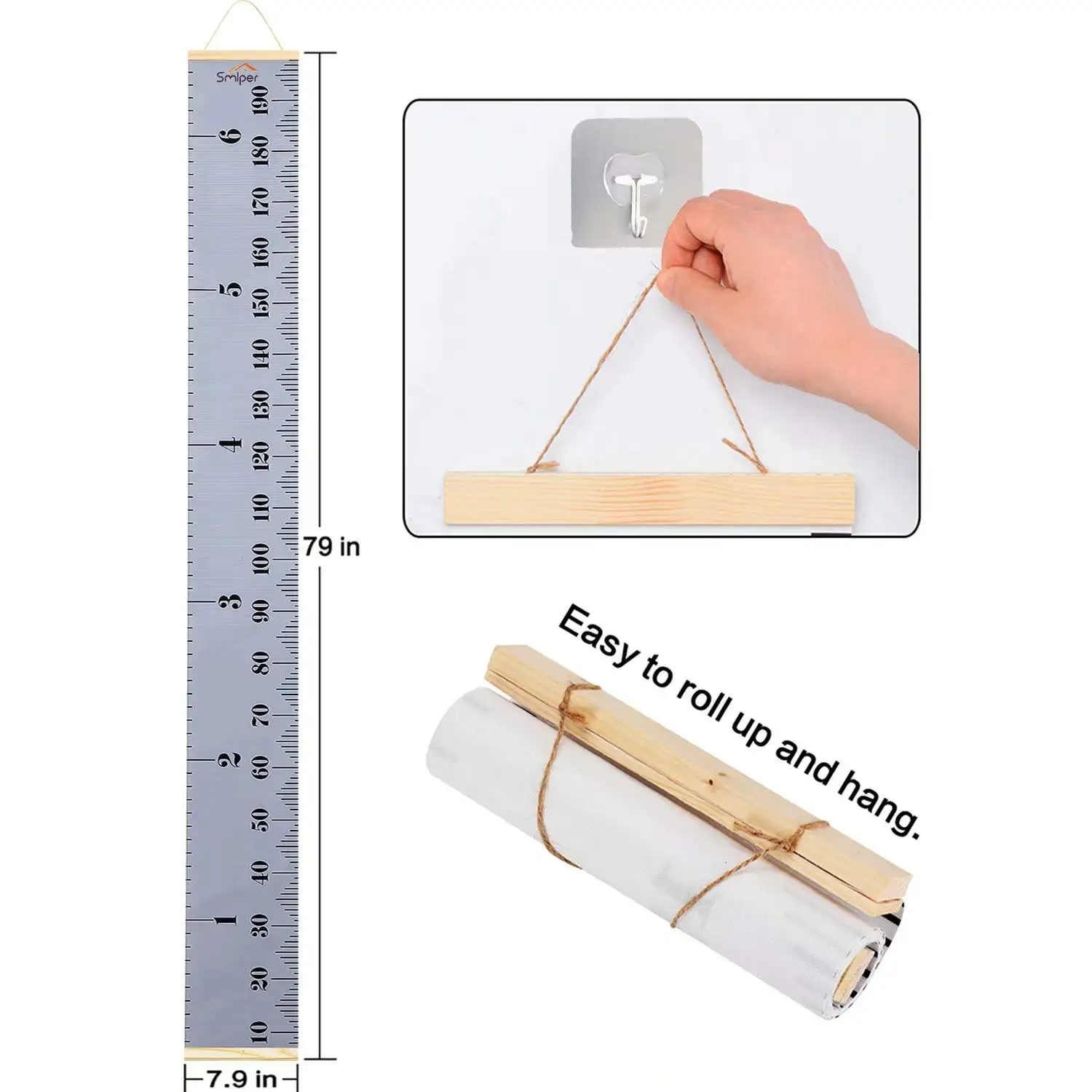 Roll-altura gráfico extraíble etiqueta de la pared de los niños de madera de juguete de marco de foto de altura de medición de las tablas de crecimiento para los niños de niño