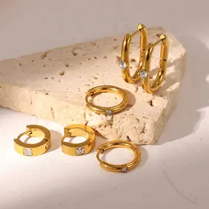 Best Seller Round U Shaped Oval Zircon Clip On 18K Gold Fashion Diamond Hoop Earrings Jewelry
