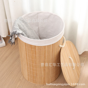 Bamboo woven storage basket, household narrow storage bucket, dirty clothes storage tube, foldable <b>roll</b> yoga <b>mat</b> storage basket - Product Image 2