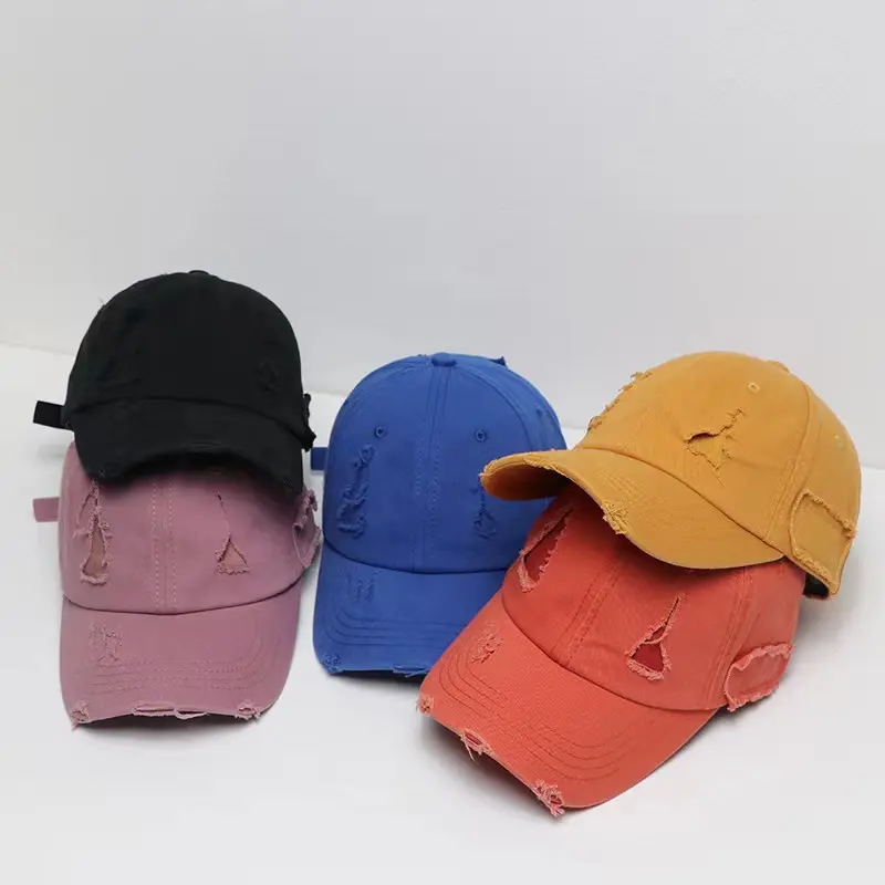 Custom Logo Retro Washed gorras de beisbol Polo Ripped Patch Vintage cap sombreros y gorras 6 panel Distressed Denim Dad Hat