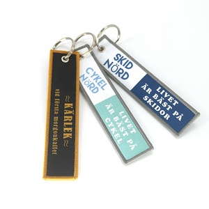 Étiquettes textiles en gros à faible MOQ, personnalisées, bon marché, avec nom et logo sur les deux côtés, porte-clés tissés à la machine pour souvenirs - Product Image 4