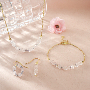 Hot Selling 18K Gold Rose Quartz Crystal Pink Trendy Women's Fashion Jewelry Gift <b>Set</b> - Product Image 1