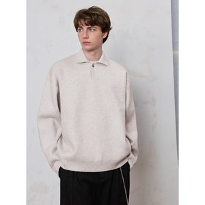 Áo thun nam mỏng áo len mùa đông đơn Nút chống nhăn chống co rút Len cashmere dệt kim - Product Image 1