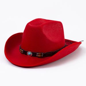 Sombreros de Vaquero de Fieltro Mexicano con Cuentas de Madera y Logotipo Personalizado al por Mayor, Sombreros de Vaquero Occidentales Morados de Moda Europea y Americana para Mujer - Product Image 6