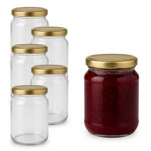 Bocaux en verre avec couvercles dorés 500 ml, hermétiques, à ouverture par torsion, idéaux pour les conserves, les confitures, le miel - Product Image 1