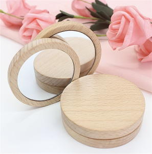 Customizable Logo Portable Round Wooden Bamboo Pocket Mirror for Small Makeup for Personal Use and Promotions