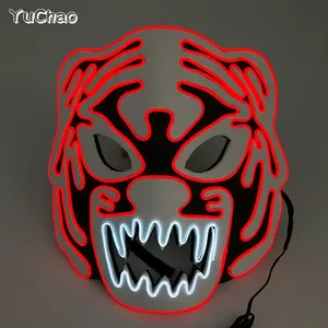Halloween Scary <strong>Tiger</strong> PVC <strong>Mask</strong> Nightclub Disco Light Decorative EVA Headgear Cosplay Party Face Accessory Halloween Accessory - Product Image 3