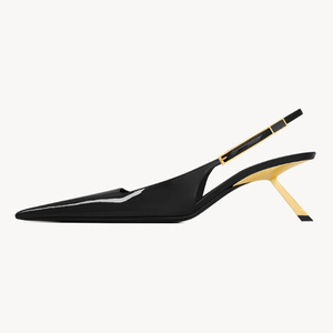 Women Pointed Toe Metal Buckles Pumps 5.5cm Gold High Heels Slingback Patent Stiletto Dress <b>Shoes</b> Side Cut Out Sexy Sandals - Product Image 4