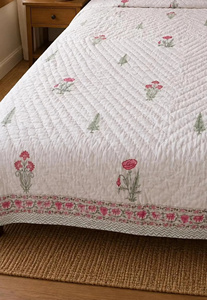 Unique Hand Block Printed Floral Cotton <b>Quilt</b> Jaipuri Razai Boho Indian <b>Summer</b> Bedding King Size Handmade Comforter - Product Image 2