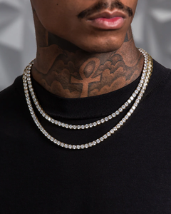 Collier chaîne de tennis cubain unisexe double couche en plaqué or Bijoux hip hop moissanite glacés tendance Accessoire de fête stylé - Product Image 1