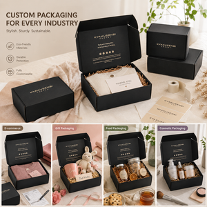 Custom Gold Foil Stamping Black Corrugated Mailer <b>Boxes</b> Luxury Matte Black Custom Logo Shipping Mailer Box For Apparel Packaging - Product Image 6