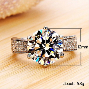 Anello Classico a Sei Punte con Zirconi, Placcato in Oro Bianco, Gioiello da Donna per Matrimonio, Regalo - Product Image 4