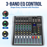 ET-60SUSB Mini table de mixage audio 8 canaux USB MP3 avec égaliseur 3 bandes et alimentation fantôme 48V pour l'enregistrement à domicile, le streaming en direct et les podcasts