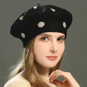 高級スカリープレーンソフトカシミアニットウィンターキャップエレガントフレンチスタイル厚手暖かい卸売カスタム女性ファッションベレー帽