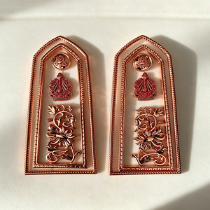 Cambodia Rose Gold Plated Shoulder Board Badge Pair 3D Floral Metal Insignia Custom Uniform Epaulette Lapel <b>Pin</b> - Product Image 1