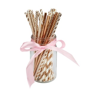 Rose Gold Striped Paper Straws 25 Count Disposable Party Cocktail Straws - Product Image 5