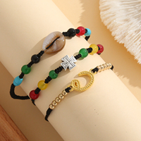 Ensemble de 3 bracelets personnalisables en alliage avec breloques croix, lune et coquillage, perles tendance, unisexe, cadeau de fête, échantillon inclus