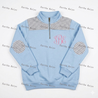 Sweat-shirt enfant à quart de zip, motif Gingham, blocs de couleur, patchs aux coudes, pull à quart de zip pour enfants, logo personnalisé, vêtements d'hiver pour enfants, vente en gros