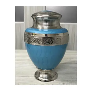New Design Adult Cremation Urn Blue Meena Painted with high quality Funeral Supplies for ashes