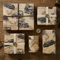 Papel de Regalo Kraft Impreso Personalizado con Patrón de Mapa de Auto Clásico Vintage, Papel para Envolver Regalos para Hombres, Embalaje para Regalos de Cumpleaños