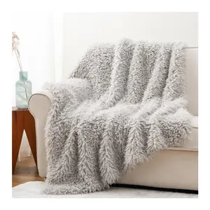 Coperta di lusso in pelliccia sintetica grigia a pelo alto misto Super caldo Fuzzy elegante soffice decorazione sciarpa per divano letto