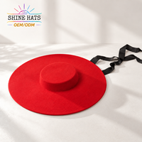 Chapeau Fedora en feutre à bord extra large 2027, personnalisable avec logo, ruban rouge, style canotier, pour femmes, idéal pour spectacle, vente en gros