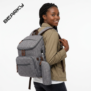 BEARKY Smart Laptop Backpack Fashion Heath Fabric <strong>Travel</strong> <strong>Rucksack</strong> with Detachable Pouch Multi-functional Business Bag - Product Image 1