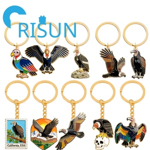 Porte-clés en émail personnalisé avec motifs d'oiseaux : Raptor, Condor Andin, Vultur barbu, Aigle, Dinde, et motifs de bijoux estampés - Product Image 1