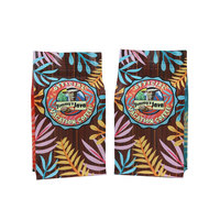 Sachet d'emballage de café personnalisé à fond plat noir mat imprimé arc-en-ciel avec fermeture éclair pour grains de café de 6oz, 8oz, 12oz, 16oz