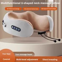 Oreiller de massage cervical électrique rechargeable en mousse à mémoire de forme en forme de U avec fonction musicale pour la maison et la voiture, soulagement de la colonne cervicale, modèle EY-918