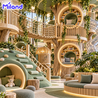 Équipement de terrain de jeu intérieur : Aventure en forêt avec maison dans les arbres pour cafés ludiques, structure multi-niveaux, service d'installation, tapis de trampoline