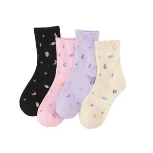 2022 New Ins Trend Girls Socks Universe Star Hosiery Pink Youth Colorful Moon Crew Socks
