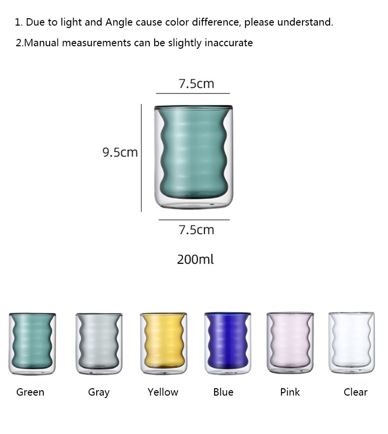 200ml high borosilicate heat resistant colorful Korean coffee cylinder double wall layer hand glassware cup hot water tumbler