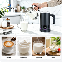 Espumador de Leche Eléctrico 4 en 1 con Mango Ergonómico, Luz LED Púrpura, Acero Inoxidable, Calentador de Leche para Espuma Fría y Caliente, Chocolate Caliente, Libre de BPA