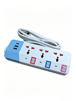 Multiprise universelle avec obturateur de sécurité, cordon de 2 m, 2 ports USB-A/Type-C, 3 prises, interrupteurs de couleur indépendants