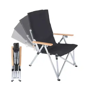 Silla de camping plegable reclinable portátil de aleación de aluminio para exteriores con reposabrazos